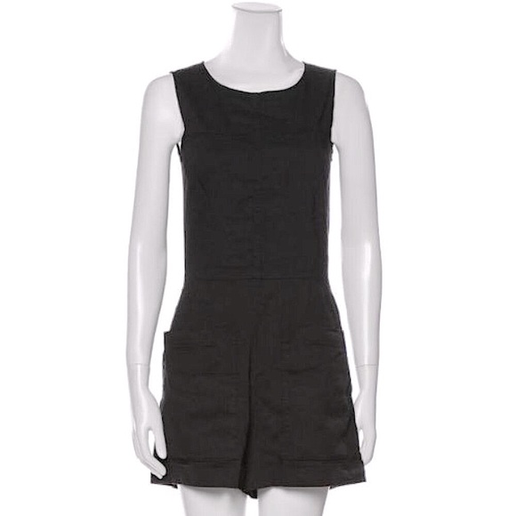 Theory Linen Pocket Front Scoop Neck Romper - Picture 4 of 8